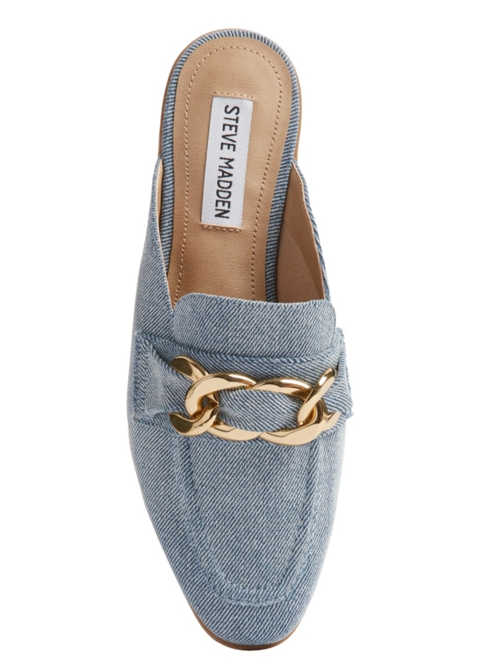Steve Madden Light Blue Denim Chain-Trim Mule